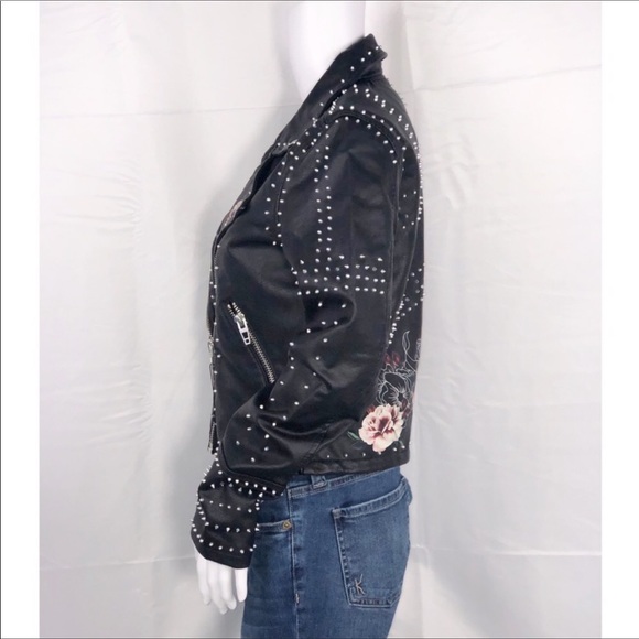 Blank NYC Black Stud Floral Vegan Leather Moto SzS - Picture 7 of 15